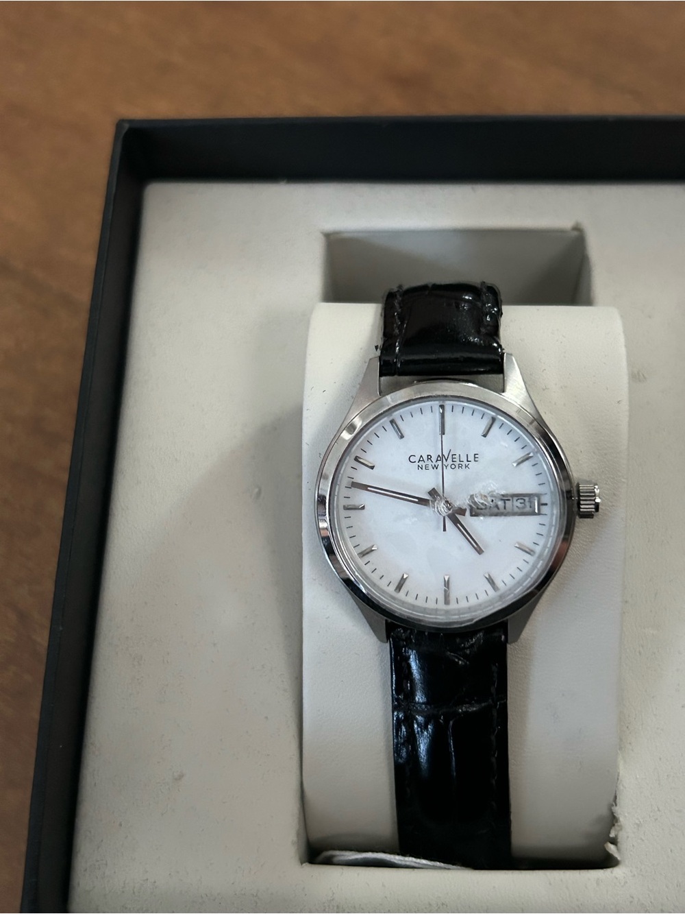 Women's Black Strap Silver Caravelle New York Bulova Watch